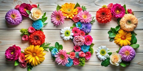Vibrant Floral Number Three: Creative Flat Lay Aerial Photography