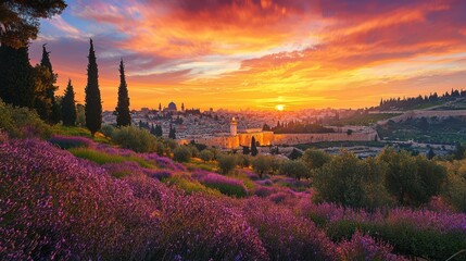 Jerusalem Sunset Lavender Fields Golden Sky