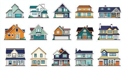 Illustrative representations of different residential architecture in one collection.