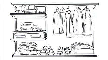 Organized clothes storage unit with shoes and folded clothes