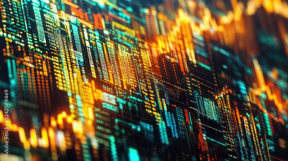 Aufkleber dynamic abstract financial data visualization in vibrant orange and blue hues with graphical element
