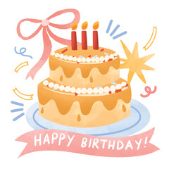 Cream watercolor birthday cake illustration