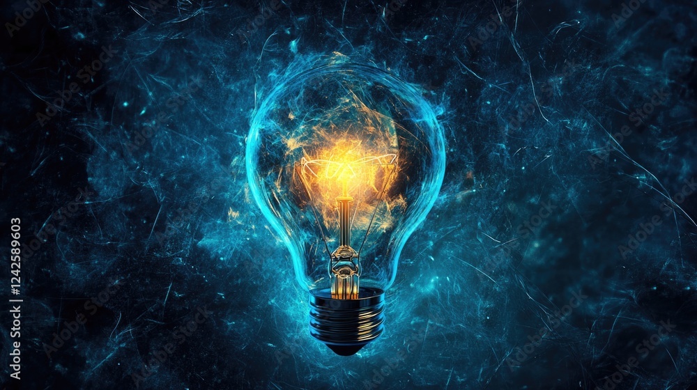 Poster bright light bulb concept symbolizing digital shopping innovation and online problem solving with el