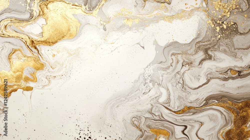 Poster elegant marbled paper artwork with swirling patterns in gold and gray tones on a light background id