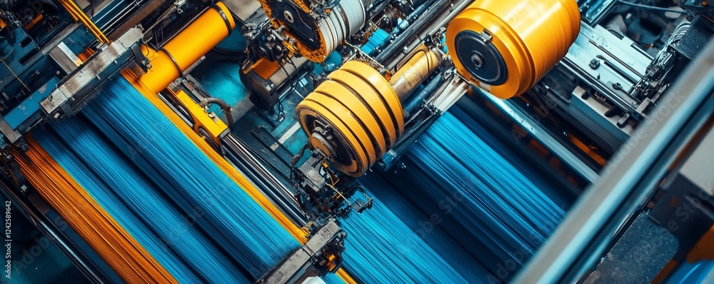 Aufkleber Textile factory's automated machines swiftly produce vibrant threads from raw cotton