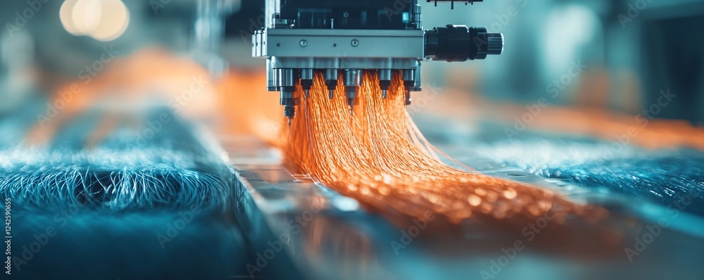 Aufkleber automated industrial machinery is weaving copper wire on an assembly line in a factory