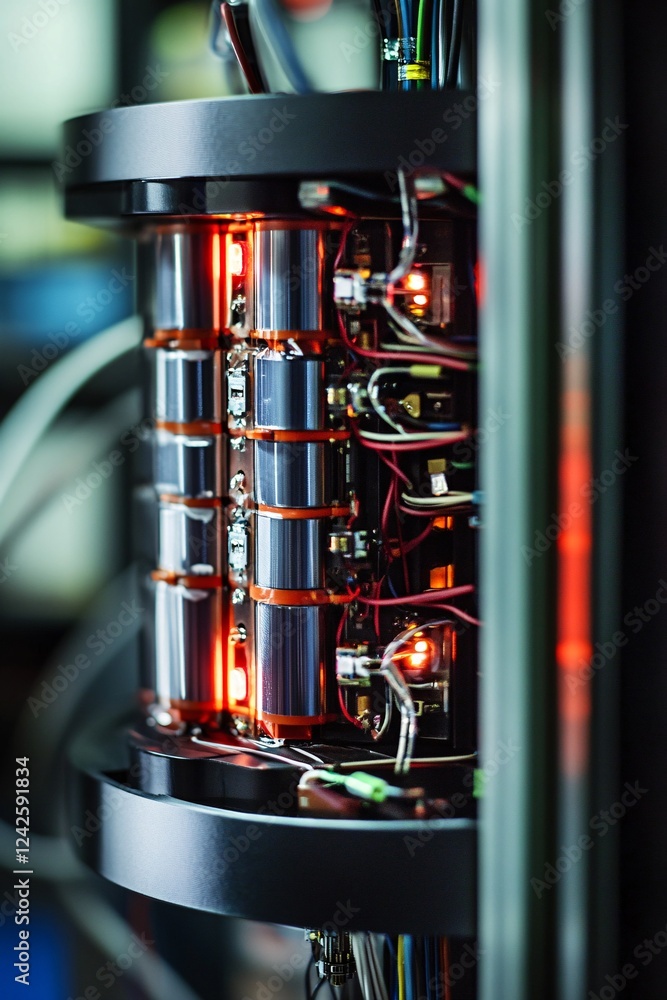 Leinwandbilder Up-close look at a high-speed quantum computer processor, highlighting its complex network of wires and components driving its advanced computing abilities