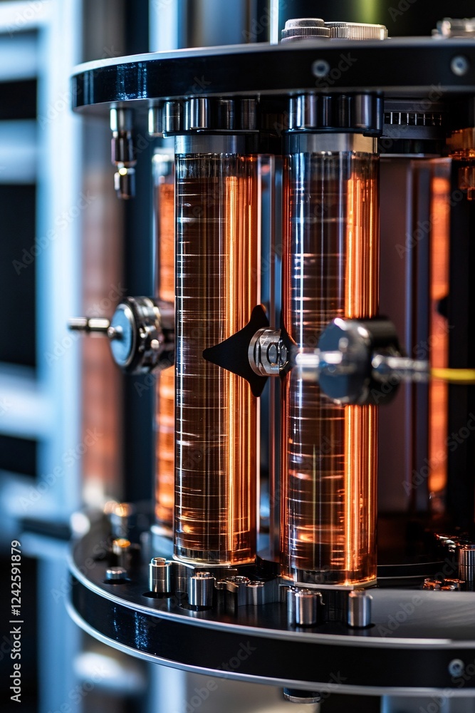 Poster Close-up of a quantum computer processor performing complex calculations using qubits, showcasing the cutting edge of quantum computing technology