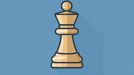 Chess Queen on Blue: A minimalist illustration of a white chess queen against a vibrant blue background, highlighting the powerful strategic role of this piece in the game.