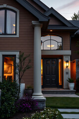 Luxury Home Exterior at Night: Modern Architecture, Landscaping, and Elegant Design