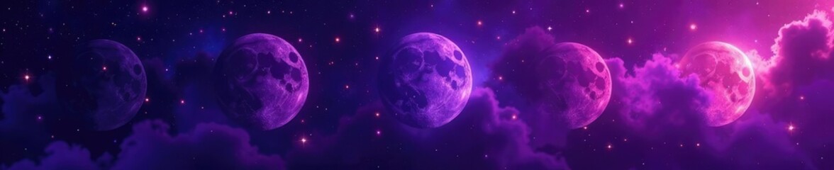 Obraz premium Purple neon texture with scattered stars and moon phases, lunar_cycle, dark_stars