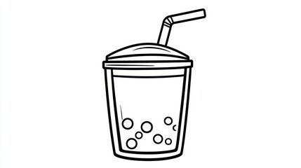 Bubbly drink straw cup; white background; menu design
