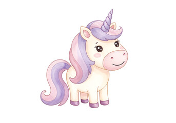 Whimsical Watercolour Illustration of a Happy Unicorn in Muted Tones, Perfect for Children's Book or Nursery Decor. Generative AI