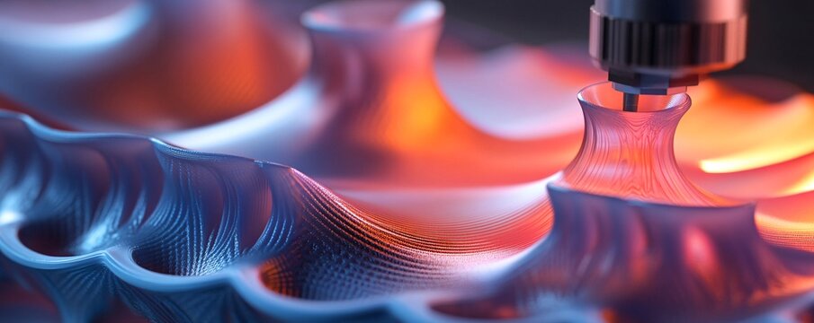 3d printer is creating a complex organic shape with molten plastic filament