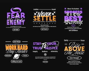 Minimalist typography set, for poster, t-shirt design. Vintage typography quotes vector set. Trendy typographic bundle for clothing design, Vintage lettering for t shirt 