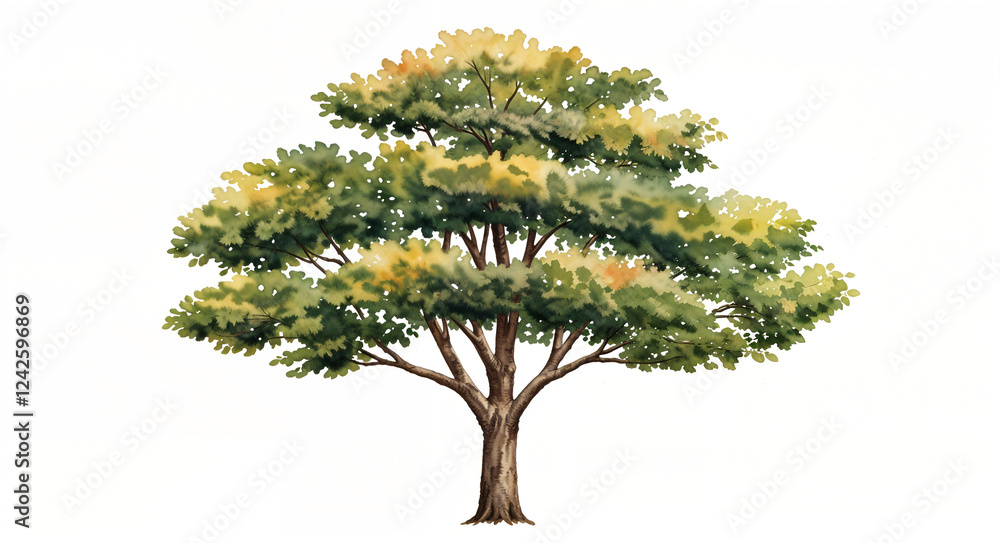 Aufkleber watercolor tree or forest side view isolated on white background for landscape and architecture draw