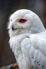 Obraz premium Snowy Phantom Owl – White Feathers and Piercing Red Eyes