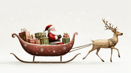 Fototapeta premium Santa Claus joyfully lounges in his beautifully adorned sleigh.