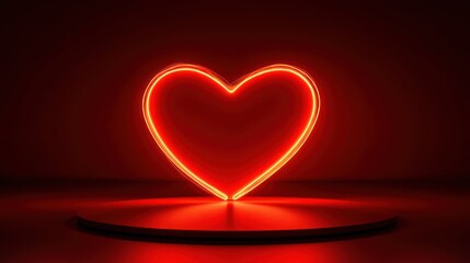 Glowing neon heart on dark stage, romantic backdrop, Valentine's Day