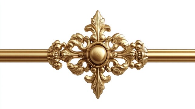 Gold ornate bar detail, isolated, design element,  white background, decor
