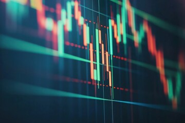 Close-up of trading candlestick graph with real-time data