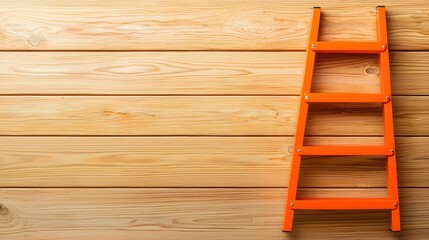 Bright Orange Ladder Against Warm Wooden Background  Simple Clean Design