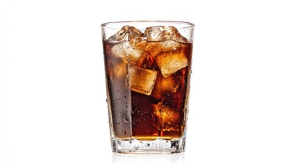 Iced cola drink in glass, studio shot, white background, refreshment
