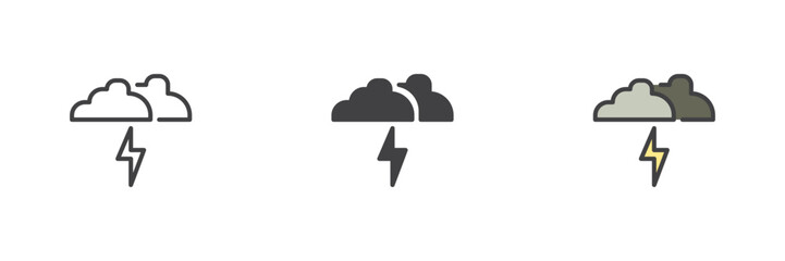 The cloud and lightning bolt different style icon set