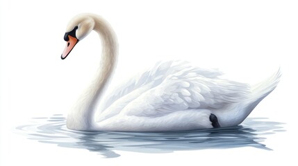 Elegant swan gracefully swimming lake, serene nature background, ideal for design