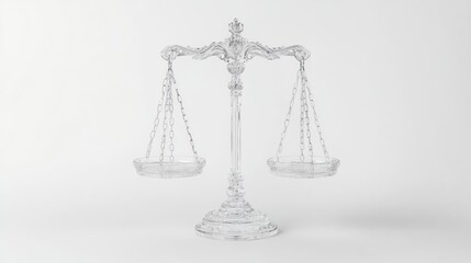 Glass scales balance justice studio shot white background legal concept