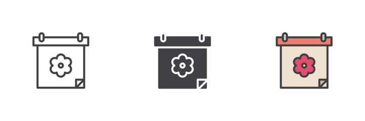 Calendar with a flower different style icon set