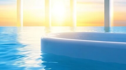 Fototapeta premium Serene Sunset Bath in Oceanfront Sanctuary
