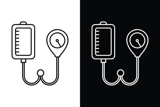 Sphygmomanometer Icon Collection. Flat, Thin Outline Vectors