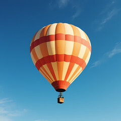 Naklejka premium Orange and white striped hot air balloon soaring high in a clear blue sky on transparent background