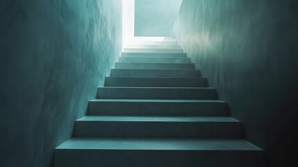 Fototapeta premium Concrete stairs ascend to light, modern building, hope concept