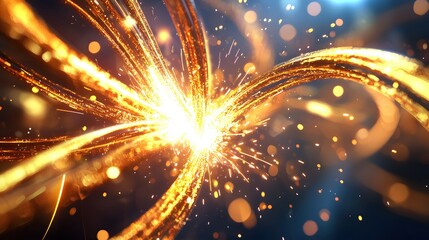 Golden Energy Sparks Abstract Background  Illuminated Lines