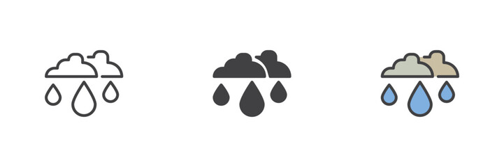 Cloud and rain different style icon set