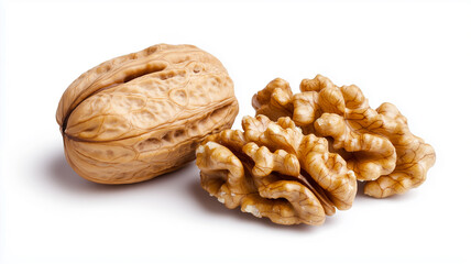 Peeled Walnut Isolated on White Background  

