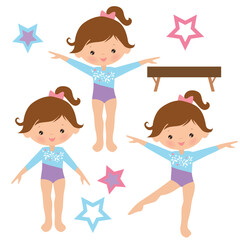 Cute little girl  gymnast vector cartoon illustration