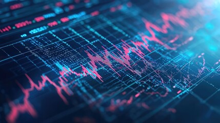 Digital trading graph with fluctuating trends and predictions