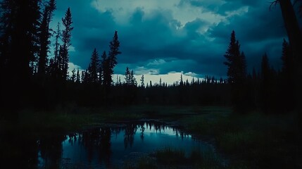 Serene Twilight Reflection in a Boreal Forest Lake