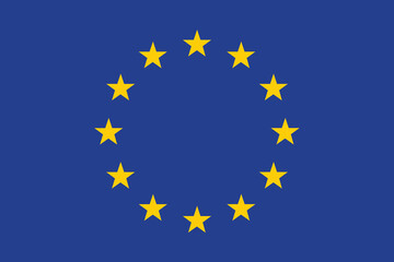 Flag of the European Union. Flag icon. A rectangular flag. Standard color. Standard size. Computer illustration. Digital illustration. Vector illustration.