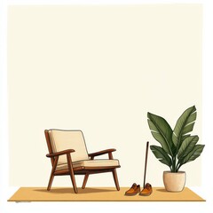 Cozy Minimalist Living Room Setup with Plant and Chair
