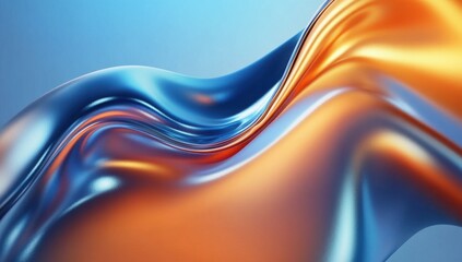 Liquid Metal Flow: Abstract digital art depicting a mesmerizing flow of metallic liquid, swirling in vibrant hues of blue and orange, creating a sense of dynamic movement and elegance. 