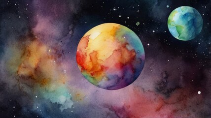A Colorful Watercolor Journey Through Space