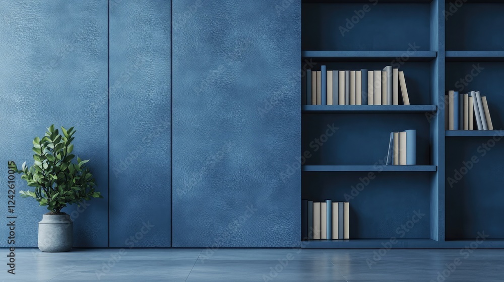 Poster a stack of business books arranged neatly on a modern bookshelf in a professional setting