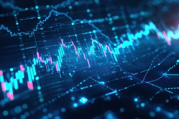 Glowing blue stock market graph with futuristic background