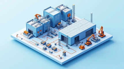 Isometric Smart Factory with Automated Assembly Lines