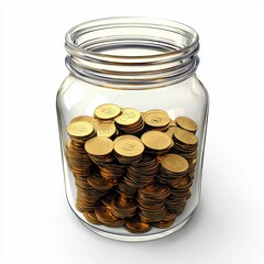 Glass Jar Filled with Shiny Gold Coins Symbolizing Savings and Financial Success