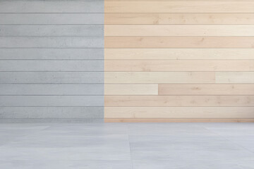 Modern interior design featuring contrasting textures with concrete and wood surfaces